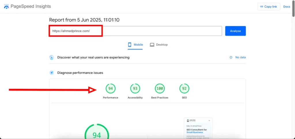 pagespeed insights dashboard